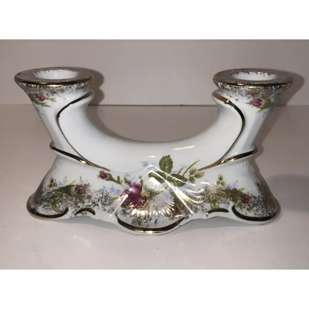 Chodziez Porcelain Candle Stand Poland Majestic Rose Floral Vintage Center Pc